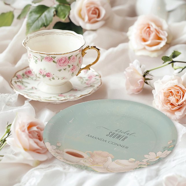 Shabby chic Tea Party Bridal Shower Paper Plate (Creator Uploaded)