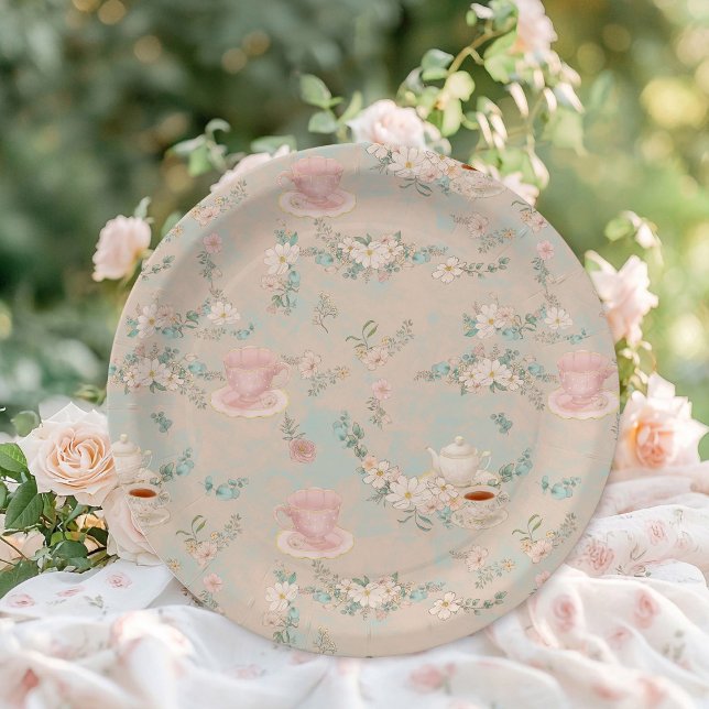 Shabby chic Tea Party Bridal Shower Paper Plate (Creator Uploaded)
