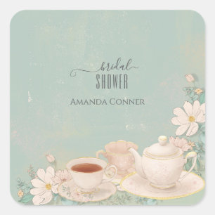 Shabby chic Tea Party Bridal Shower Square Sticker