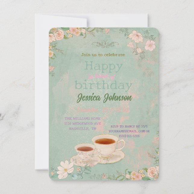 Shabby Chic Tea Party Invitation (Front)