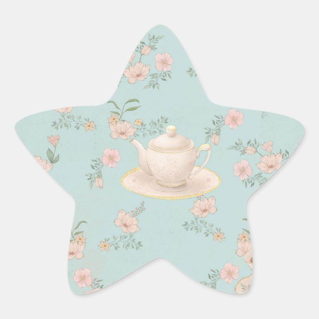Shabby chic Tea Party Star Sticker (Front)