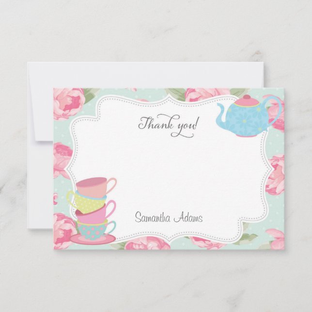 Shabby Chic Tea Party Thank You Card (Front)