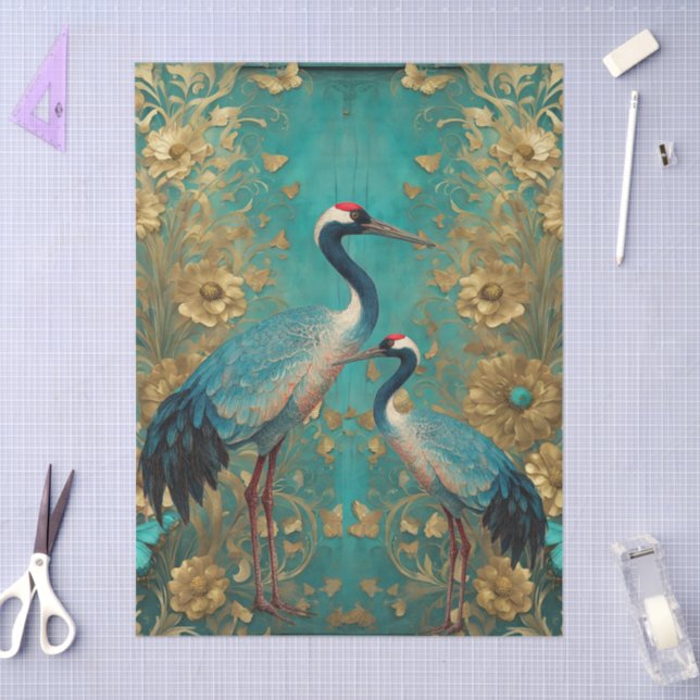 Shabby Chic Teal Floral Crane Craft Tissue Paper (Craft)