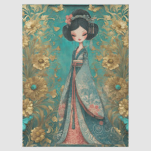 Shabby Chic Teal Floral Geisha Craft Tissue Paper