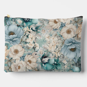 Shabby Chic Teal Pastel Floral Make-Up Bag