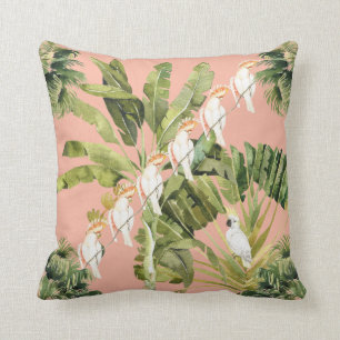 Shabby Chic Tropical Peach Fern Green Cushion
