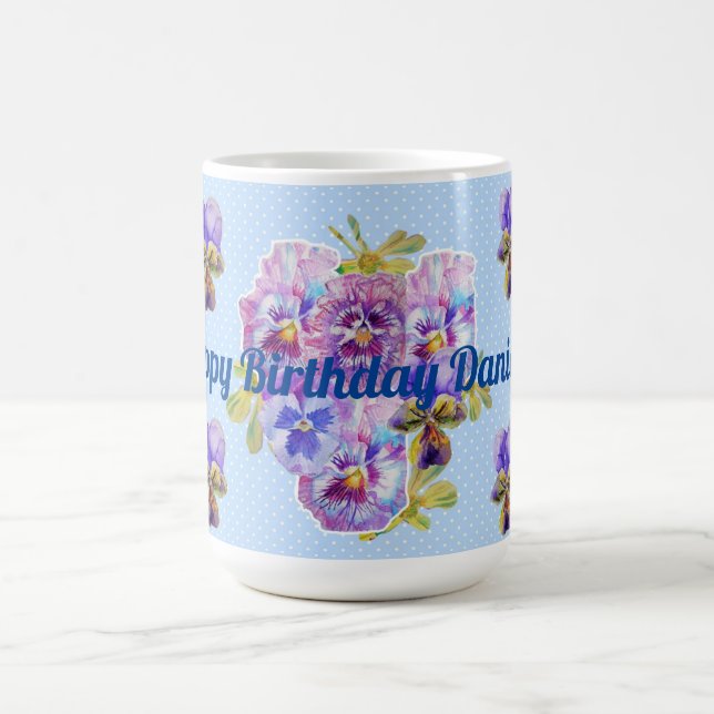 Shabby Chic Turquoise Aqua Pansy floral Mug (Center)