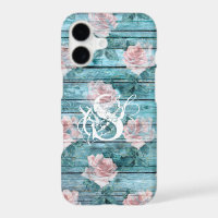Shabby Chic Turquoise Pink Floral Monogram