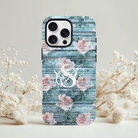 Shabby Chic Turquoise Pink Floral Monogram
