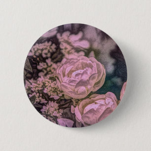 Shabby chic Victorian garden Bohemian pink Rose 6 Cm Round Badge