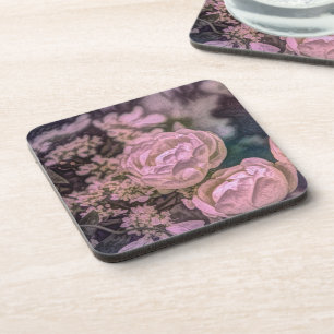 Shabby chic Victorian garden Bohemian pink Rose Coaster