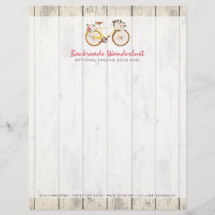 Shabby Chic Vintage Bicycle on Rustic Wood Custom Letterhead Template