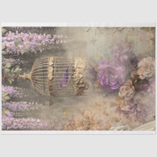 Shabby Chic Vintage Birdcage, Bird & Floral Tissue Paper