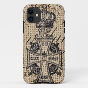 Shabby chic vintage crown burlap religious cross iPhone 11 case