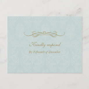 Shabby Chic Vintage Damask Pattern Wedding RSVP Invitation Postcard