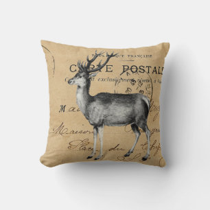 Shabby chic, vintage deer, french postcard, cushion