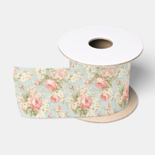 Shabby Chic Vintage Floral Victorian Pink Roses Satin Ribbon