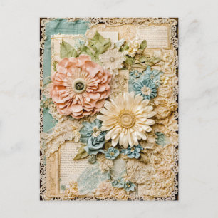 Shabby chic  Vintage Flower Collage Holiday Postcard