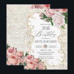 Shabby Chic Vintage French Roses Birthday ANY AGE Invitation<br><div class="desc">Personalise this shabby chic floral birthday invitation with your own wording easily and quickly, simply press the customise it button to further re-arrange and format the style and placement of the text.  This elegant invitation features an antique gold frame adorned by vintage blush pink French roses and a chic old...</div>