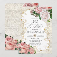 Shabby Chic Vintage French Roses Birthday ANY AGE