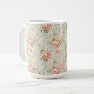 Shabby Chic Vintage Pink Roses Floral Monogram Coffee Mug