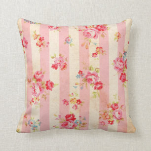 Shabby Chic Vintage Pink Stripes and Roses Cushion