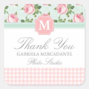 Shabby & Chic Vintage Rose Floral Personalised Square Sticker