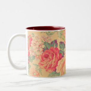 Shabby Chic Vintage Rose Floral Two-Tone Coffee Mug