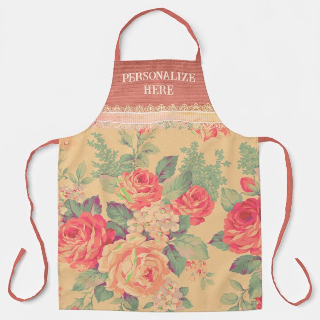 Shabby Chic Vintage Rose Personalised Apron (Front)