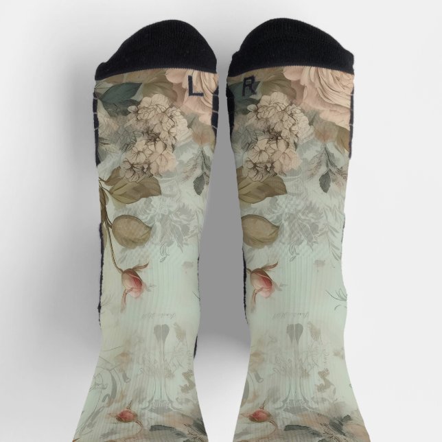 Shabby Chic Vintage Roses Background Socks (Top)