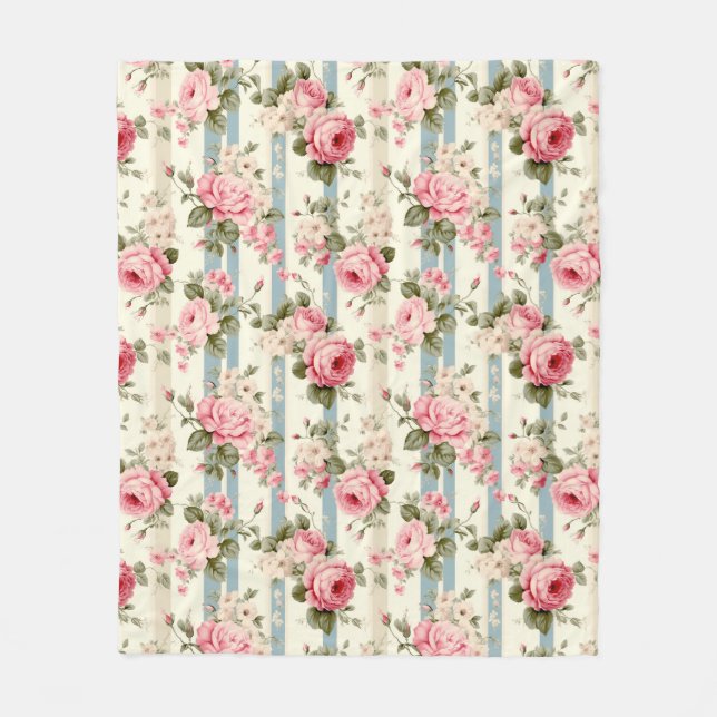 Shabby Chic Vintage Roses Fleece Blanket (Front)