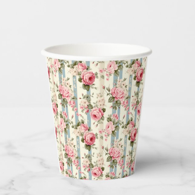Shabby Chic Vintage Roses Paper Cups (Front)