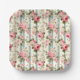 Shabby Chic Vintage Roses Paper Plate