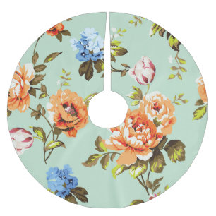 Shabby Chic Vintage Roses Pattern Brushed Polyester Tree Skirt