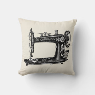 Shabby chic vintage sewing machine faux linen cushion