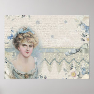 Shabby Chic Vintage Victorian Lady with Flowers Poster