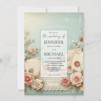 Shabby Chic Vintage Wedding | Roses + Ephemera Invitation
