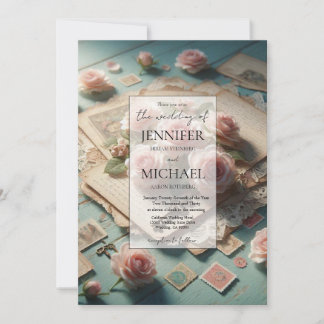 Shabby Chic Vintage Wedding | Roses + Ephemera Invitation