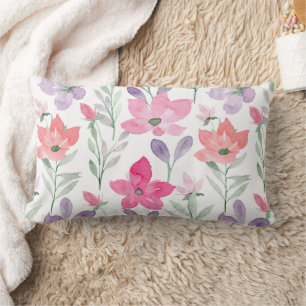 Shabby Chic Watercolor Floral Pattern Lumbar Cushion