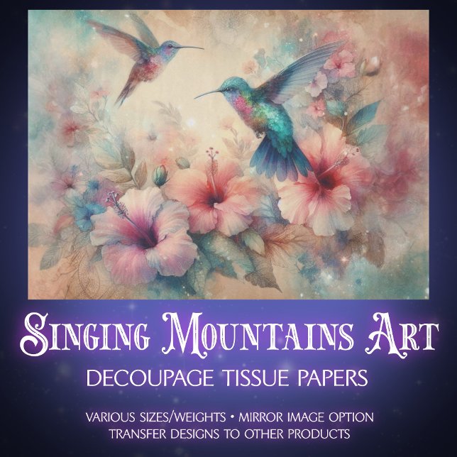 Shabby Chic Watercolor Hummingbirds Decoupage Tissue Paper (Creator Uploaded)