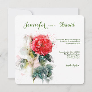 Shabby Chic Watercolor Rose Wedding Invitation