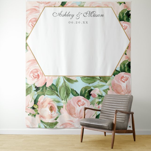 Shabby Chic Wedding Backdrop Photo Booth Tapestry (In Situ)