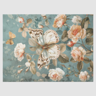 Shabby chic white butterfly & blush roses tissue paper