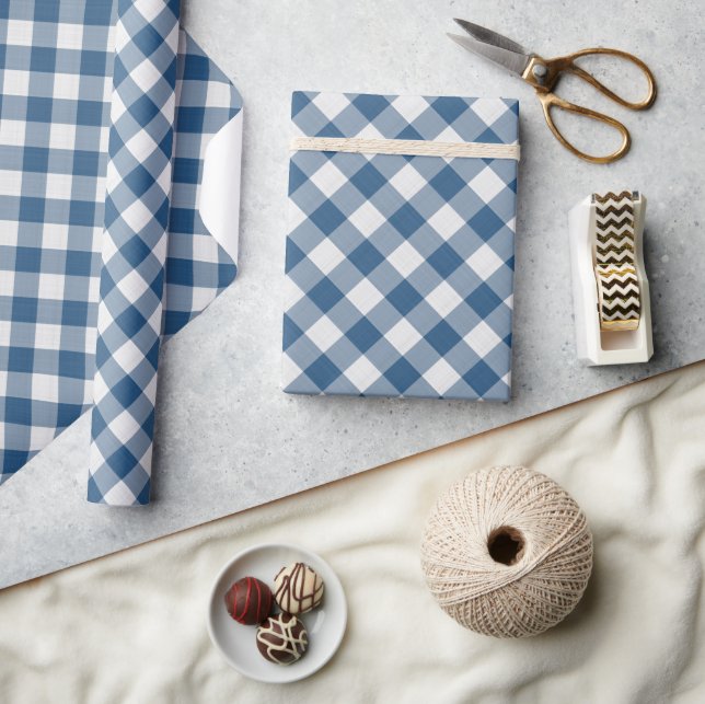 Shabby Chic White Cadet Blue Gingham Wrapping Paper (Crafts)