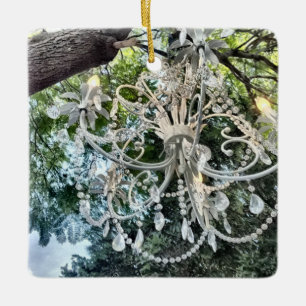 Shabby Chic White Crystal Chandelier Ceramic Ornament