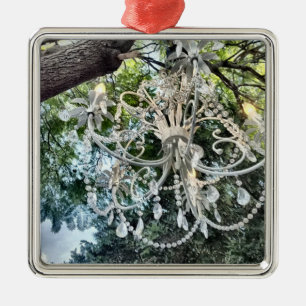 Shabby Chic White Crystal Chandelier Metal Tree Decoration