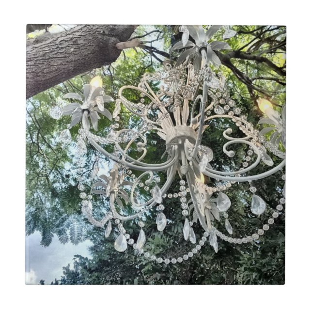 Shabby Chic White Crystal Chandelier Tile (Front)