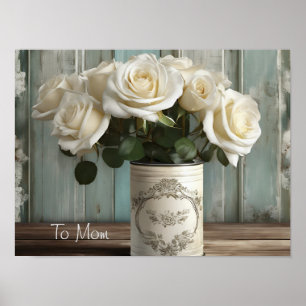 Shabby Chic White Roses Poster