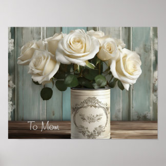 Shabby Chic White Roses Poster