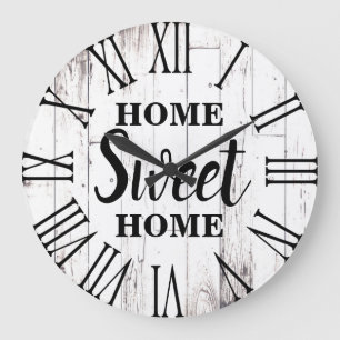 Shabby Chic White Wood Rustic Country Home Sweet Large Clock